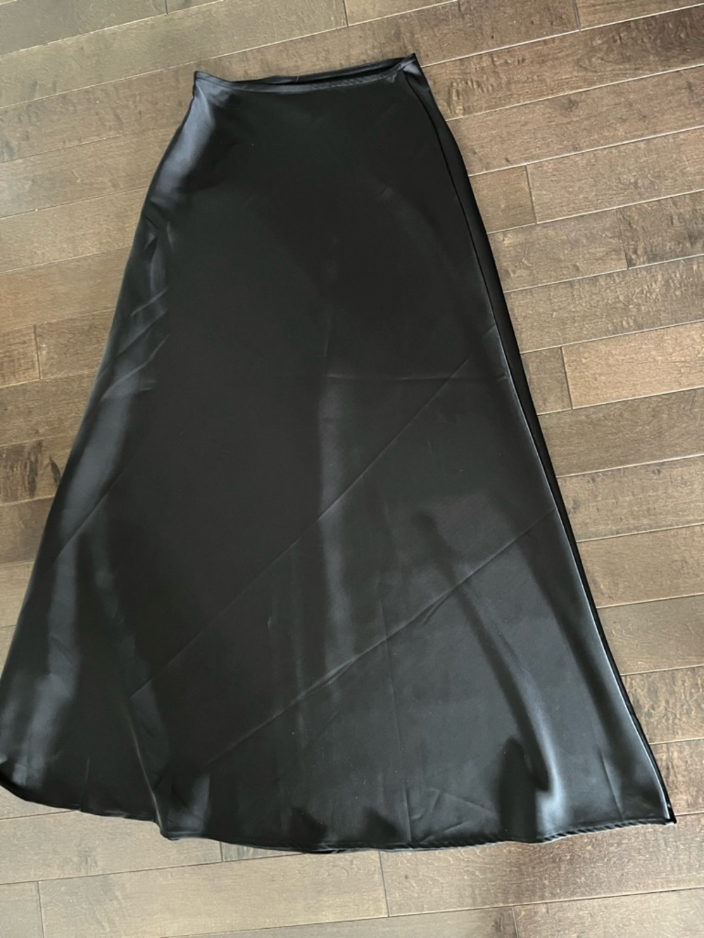 Black Satin A-Line Midi Skirt